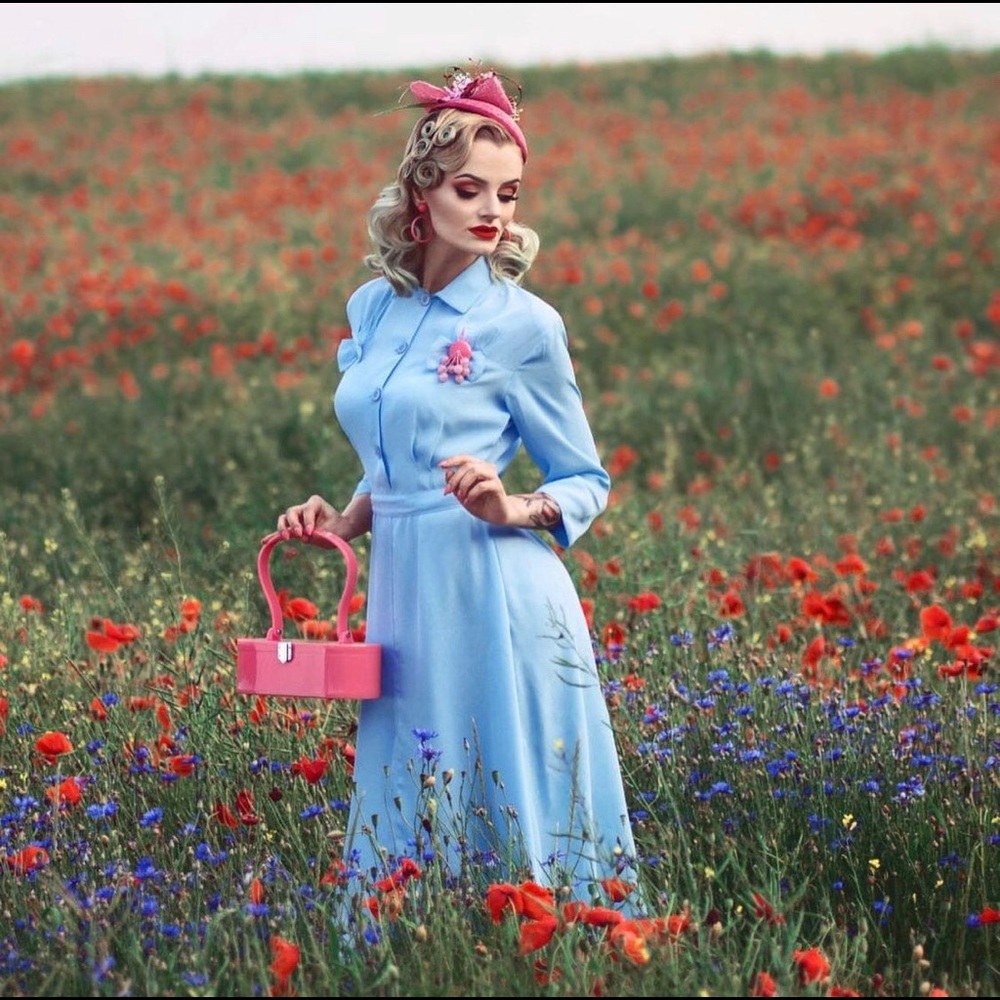 Seamstress of Bloomsbury Polly dress sky blue, 8UK